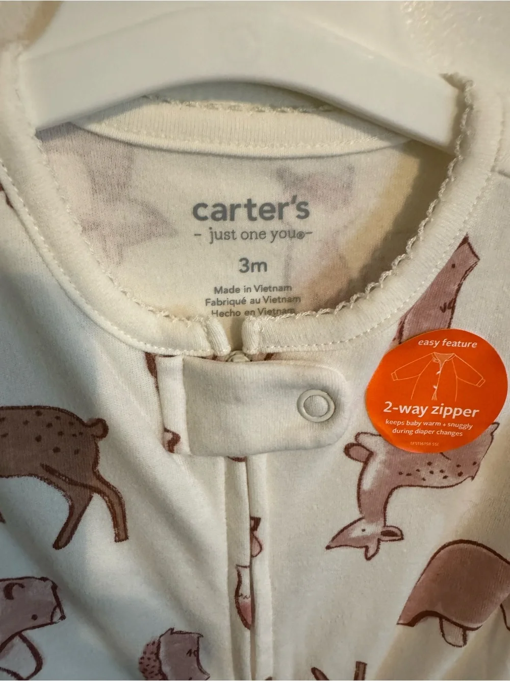 NWT Carter's Cream Footed One-Piece with Pink Woodland Animals